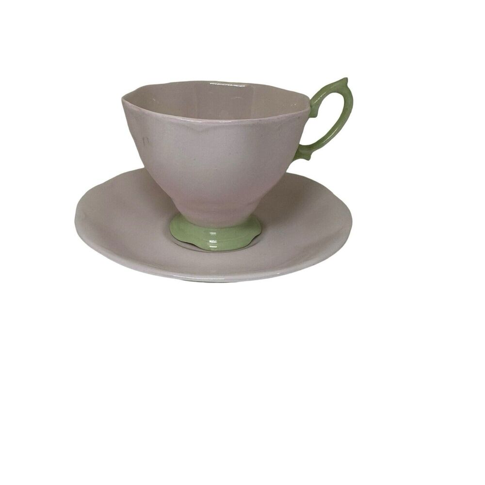 Vintage Royal Albert “Pastella” Bone China Solid Pink Green Trim TeaCup & Saucer